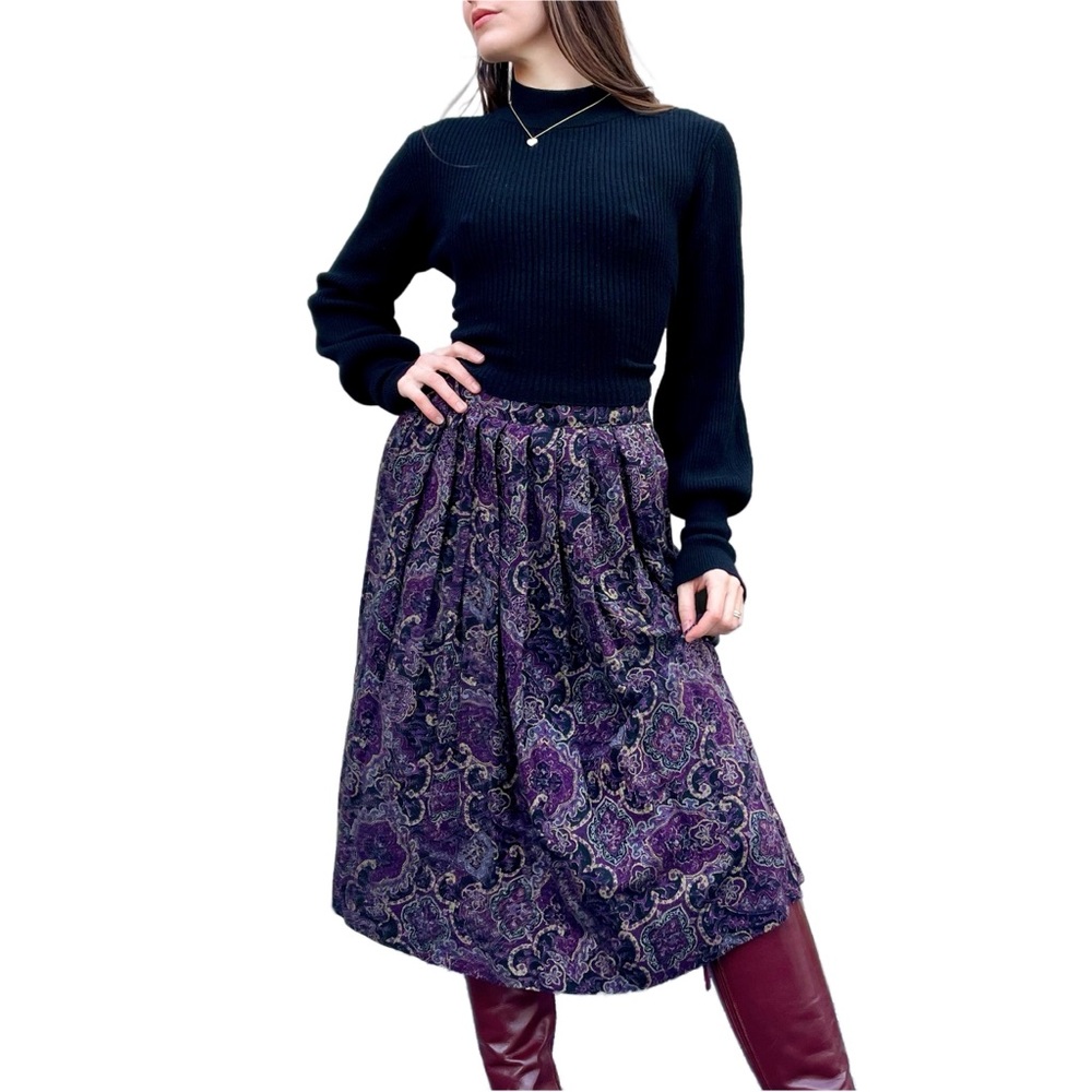Vintage Tapestry Floral Print Pleated Midi Skirt Medium